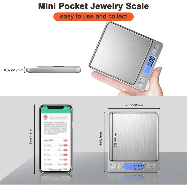Digital Precision Gram Scale, 0.001oz/0.01g 500g Mini Pocket Scale,  Portable Electronic Weight Jewelry Scales, Tare, Auto Off, Stainless Steel