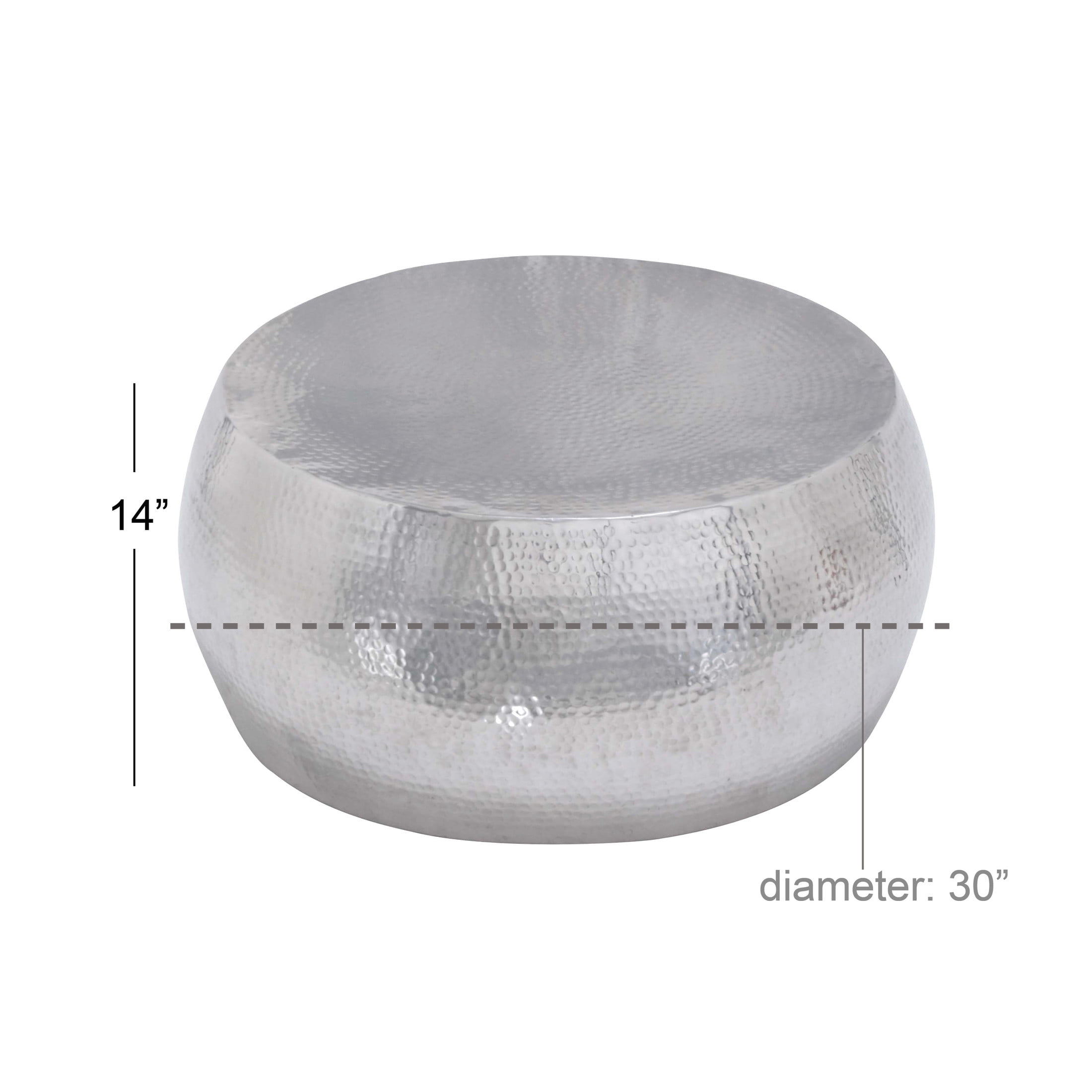 DecMode Contemporary Aluminum Pouf Inspired Coffee Table with Glossy Metallic Silver Finish, 30"W x 14"H