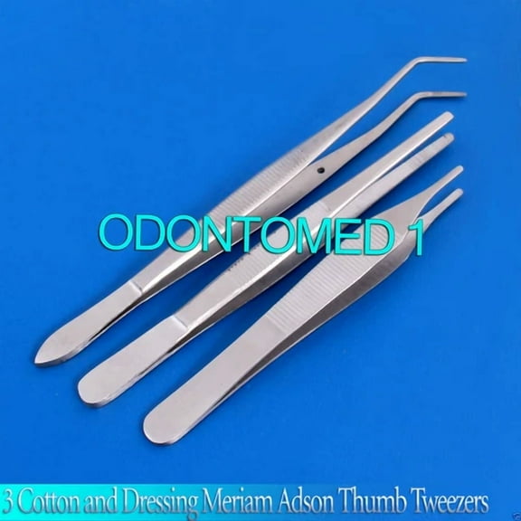 3 Cotton And Dressing Meriam Adson Thumb Tweezers Pliers Stainless Steel