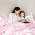 thumbnail image 4 of Manfei Girls Kawaii Bow Knot R Personalized Initial Bedding Comforter Set 7pcs,Teens Women Cute Ribbon Bow Tie Stripes Queen Bedding Sets,Pink Reversible,Ultra Soft Home Decor, 4 of 7
