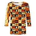 thumbnail image 4 of VKOYWKM Halloween T-Shirt for Women 3/4 Sleeve Pumpkin Graphic T Shirts Casual Round Neck Loose Fit Fall Top Funny Print Tees, 4 of 5