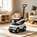 2-in-1 Baby Push Car & Ride-On, Push Handle with Safety Guardrail, White