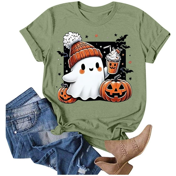 Women's Halloween Graphic Tee Casual Short Sleeve Shirt Comfortable Blended Daily Wear Stylish Top