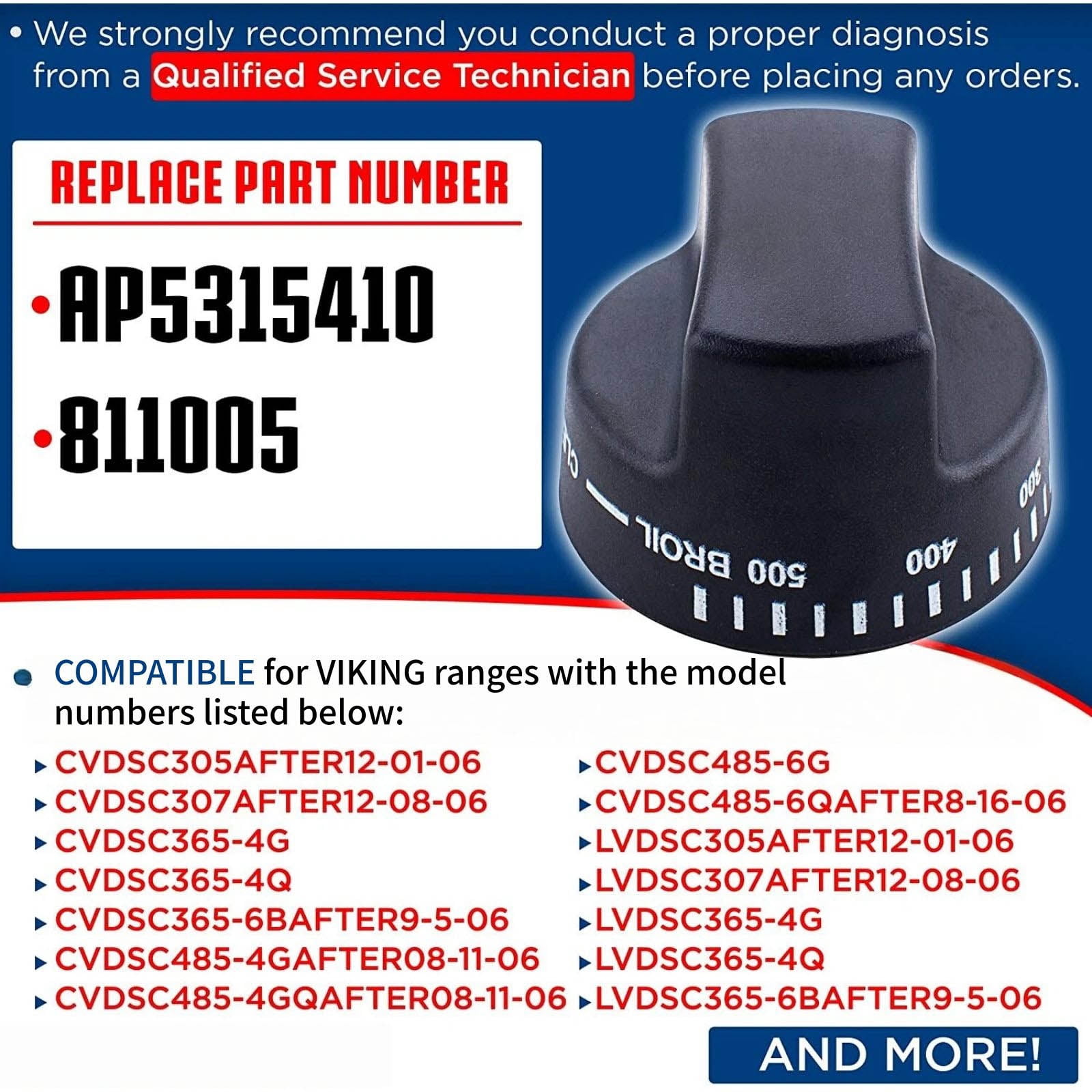 TAPDRA Oem Thermostat Knob PB010129 811005 AP5315410 Black Plastic High Temperature Resistance For Viking Stove
