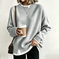 thumbnail image 3 of Dwellite Knit Sweater for Women Crew Neck Oversized Pullover Long Sleeve Tops Relaxed Warm Winter Holiday Tops 2026 Fall Fashion 2026 Gray M, 3 of 6