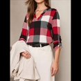 thumbnail image 4 of Blusas de Trabajo Básicas Informales para Mujer, con Cuello en V, Estampado A Cuadros, Puños y Larga. Rojo M, 4 of 9