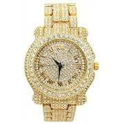 Charles Raymond Blinged Out Gold Round Luxury Mens Hip Hop Watch w/Iced Out ZZ Design Bracelet -(L0504RNB ZZ Gold Gold)