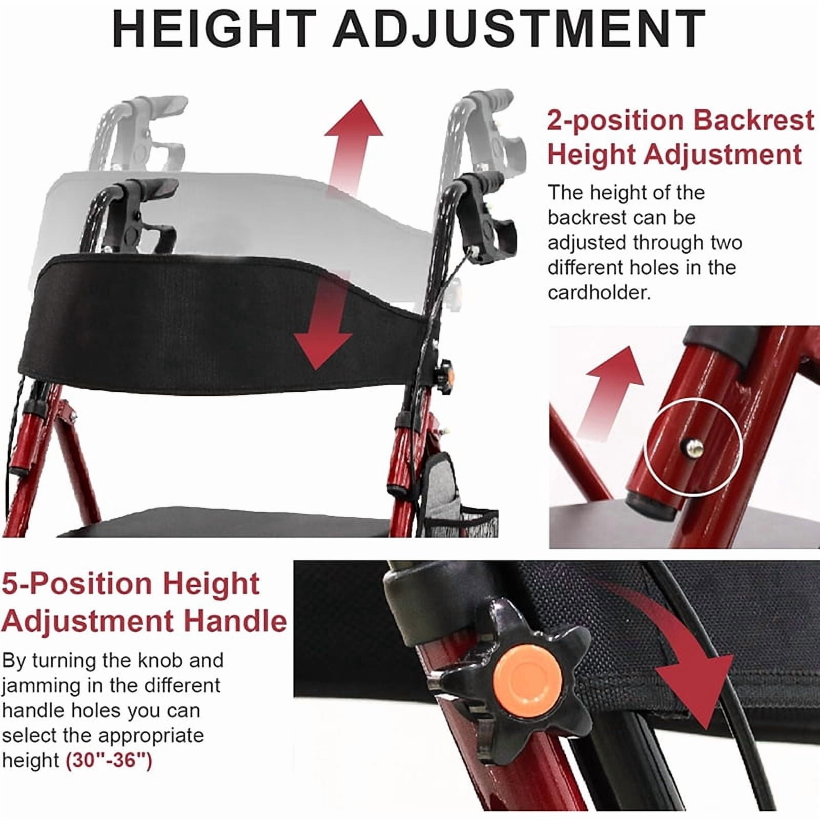Leumius Foldable Rollator Walkers with Seat for Seniors,Lightweight Rolling Walker with 5-Position Adjustable Height,350lb Capacity