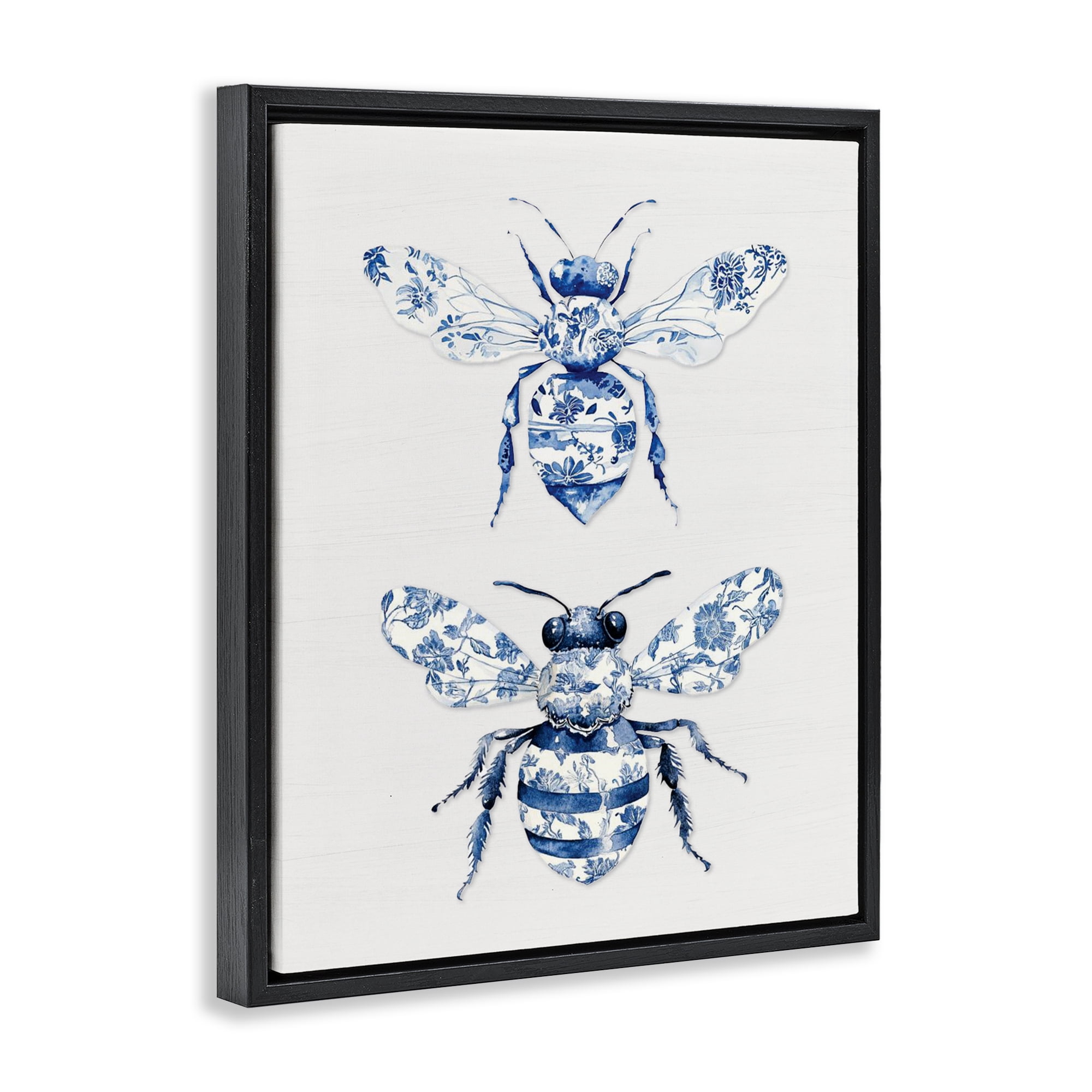 Toile Patterned Bees Black Framed Floater Canvas Wall Art, design by Lettered and Lined