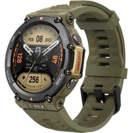 Amazfit T-Rex 2 Smart Watch: Dual-Band & 5 Satellite Positioning - 24-Day Battery Life - Ultra-Low Temperature Operation - Rugged Outdoor GPS Military Smartwatch - Wild Green - W2170OV1N