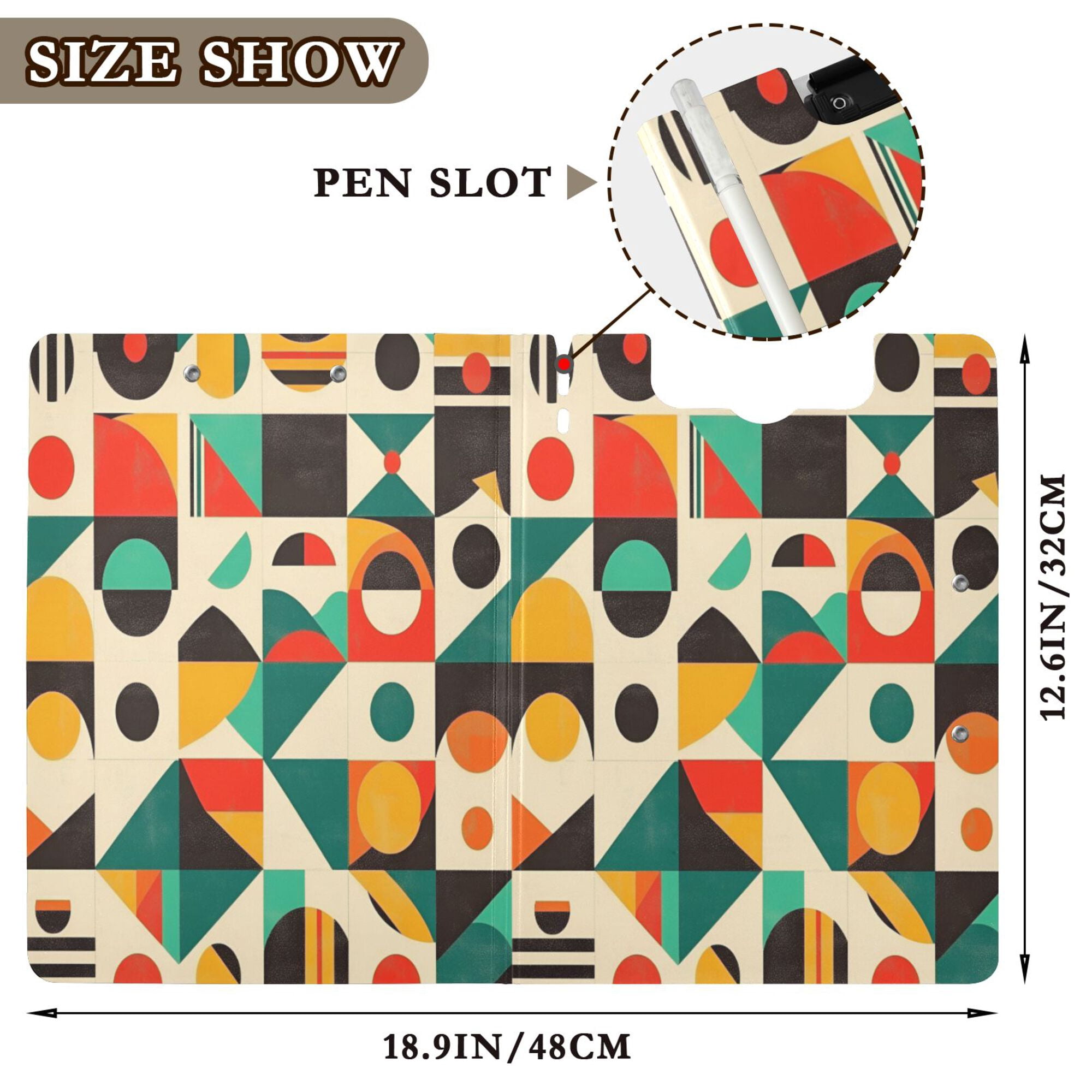 FORMRS A4 Clipboard Folder with Pen Holder Horizontal Foldable School Office Binder, Beige Geometric