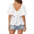 thumbnail image 3 of INSPIRAR CHIC Mariposa con lazo trasero para blusa de manga abullonada de mujer, blusa peplum de cuello cuadrado, color blanco S, 3 of 6