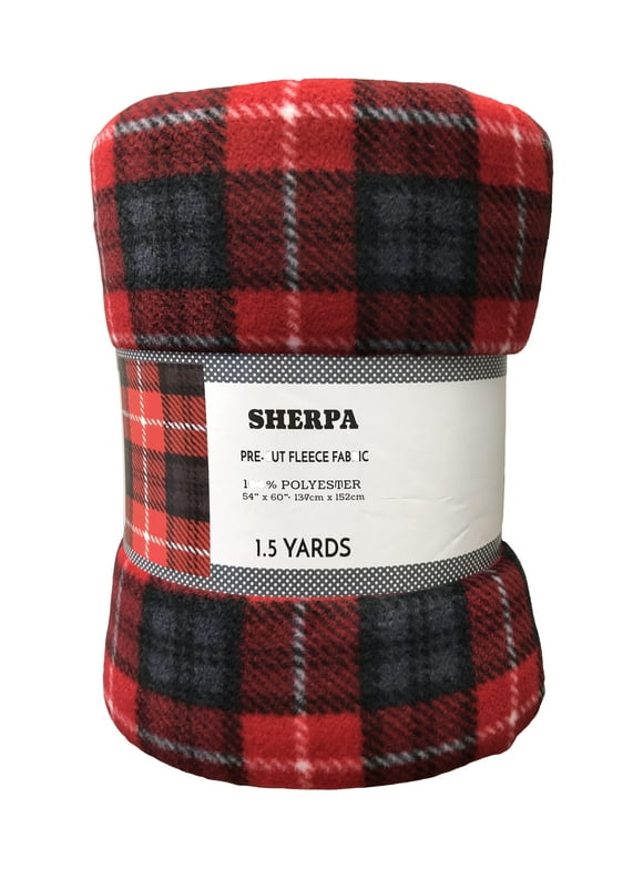 Fabric Cut Fleece Black & Red Sherpa 1.5 yards