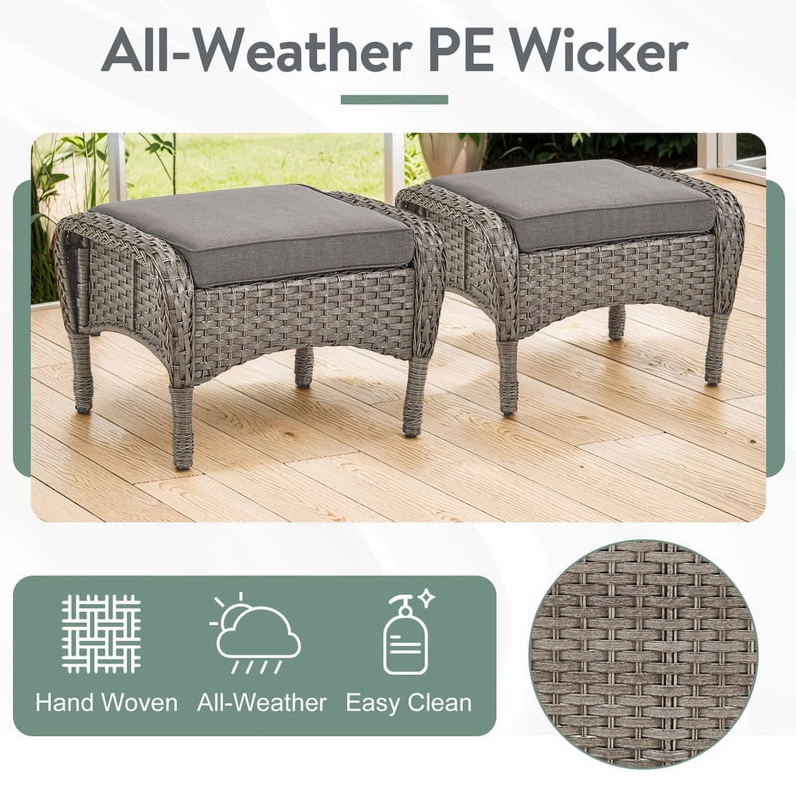PARKWELL 6-Piece Outdoor Patio Conversation Set,Wicker 7-Seat High Back Furniture with Sofa, Swivel Gliders and Ottomans,Gray Wicker Gray Cushions