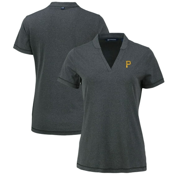 Women's Cutter & Buck Heather Black Pittsburgh Pirates Forge Stretch Blade DryTec V-Neck Polo