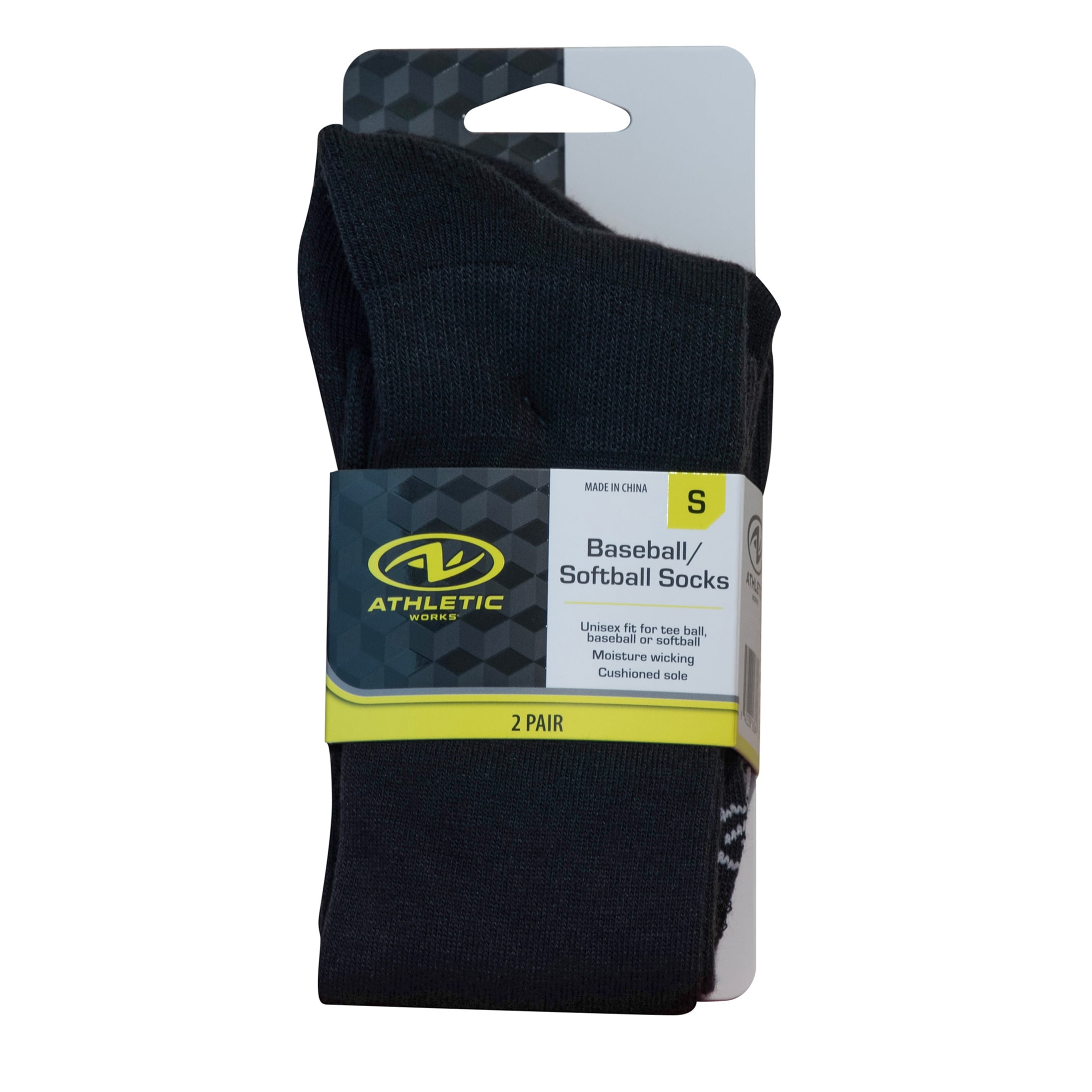 (6 pack) Athletic Works Unisex Baseball/Softball Socks, 2-Pair Pack, Black