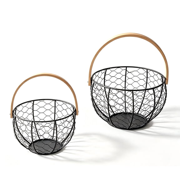 Ogetok Iron Basket 2P Metal Wire Chicken Egg Collecting Basket for Gathering Fresh Eggs Countertop Farmhouse Kitchen Storage