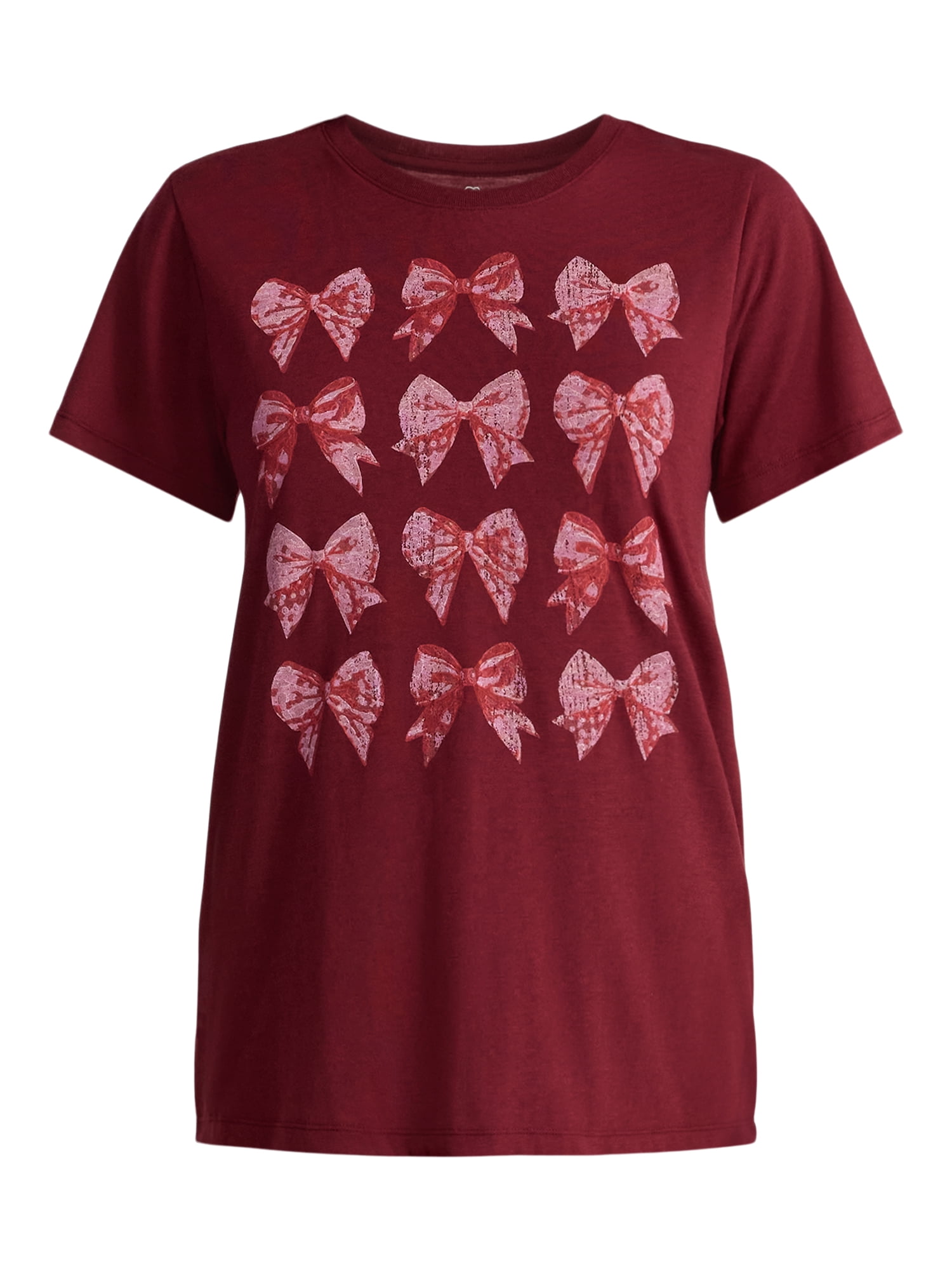 Positivitees Women's Fall Bows Graphic Seasonal Fall Tee, Sizes S-XXXL