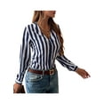 thumbnail image 6 of Wassery Women Casual Shirts Tops V-Neck Long Sleeve Stripe Pattern Loose Fit Blouse Tops Female Button Down Business Tees Fall Clothing, 6 of 8