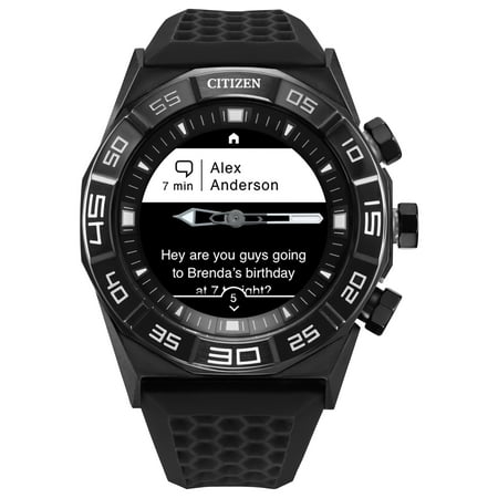 Citizen - CZ Smart 44mm Black IP Stainless Steel Case Hybrid Heart Rate Smartwatch with Silicone Strap - Black