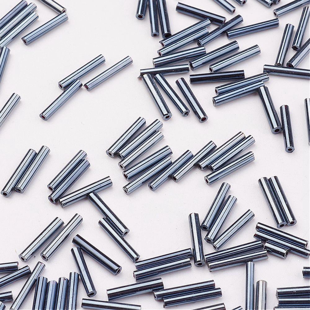 Glass Bugle Beads Metallic Colours Gray 12x2mm Hole: 0.5mm 5000pcs/bag