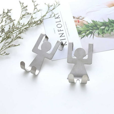 

DALX 2Pcs Stainless Steel People Shaped Hooks House Kitchen Hanger Clothes Door Back Rack Washcloth Rail Hanging Tool