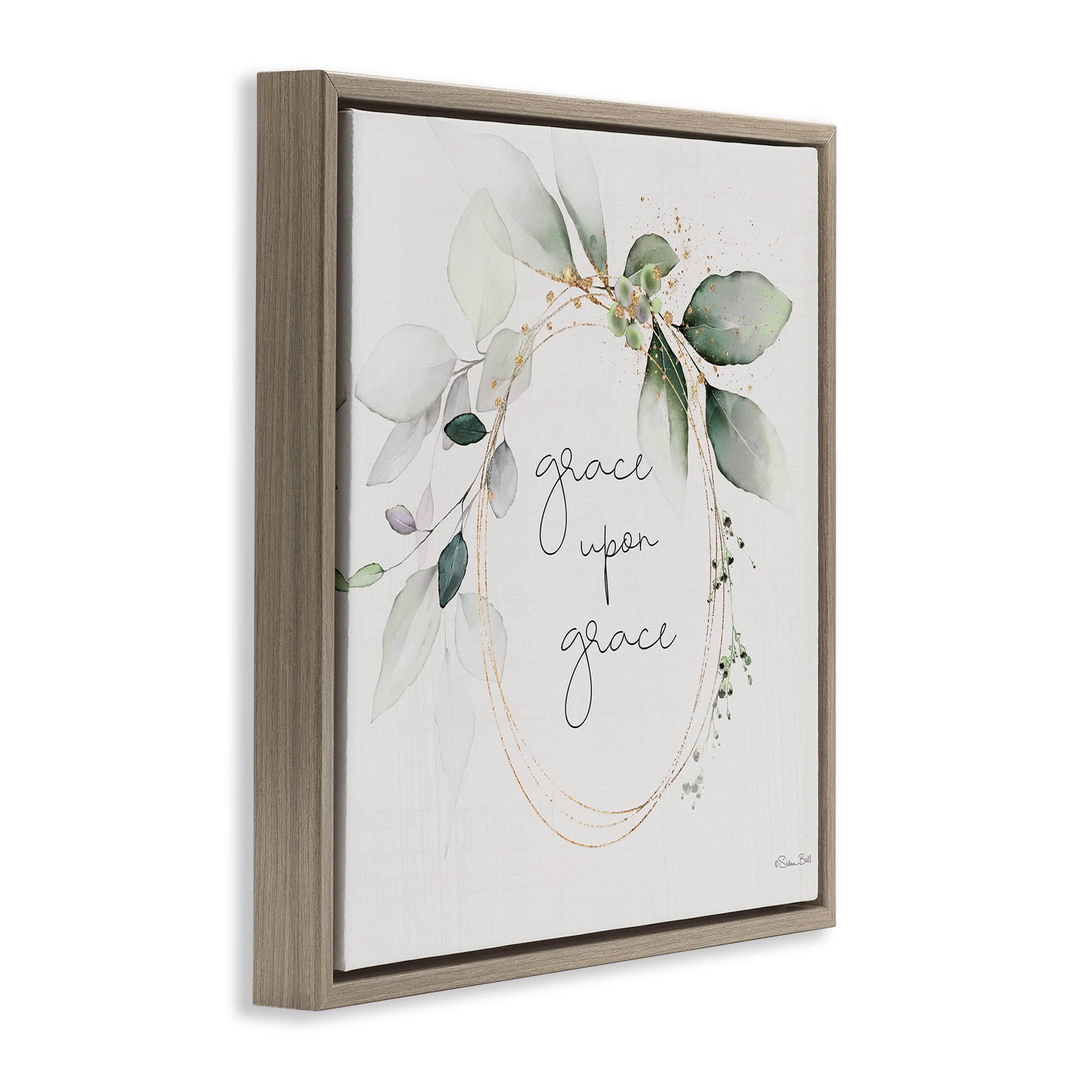 Stupell Industries Grace with Soft Leaves Botanical & Floral Painting Brown Floater Framed Canvas Art Print Wall Art, 18 x 18