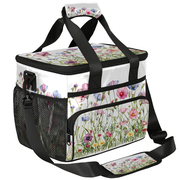 Herdesigns Wildflower Floral Plant Leaves Flower Large Lunch Box for Adults Women Men with Adjustable Shoulder Strap, Insulated Reusable Lunch Bag Leakproof Cooler Tote Bag