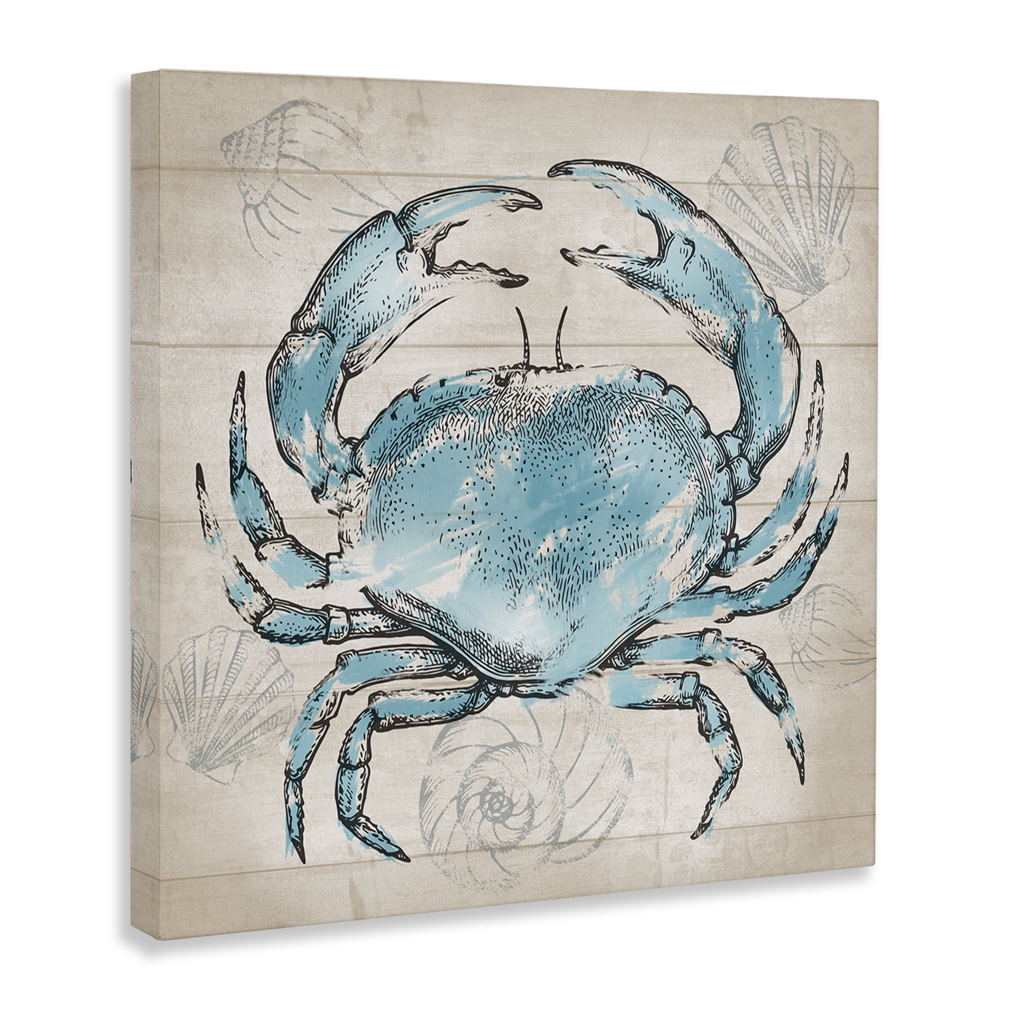 Stupell Industries Vintage Drawn Crab Animals Painting Wrapped Canvas Art Print Wall Art, 24 x 24