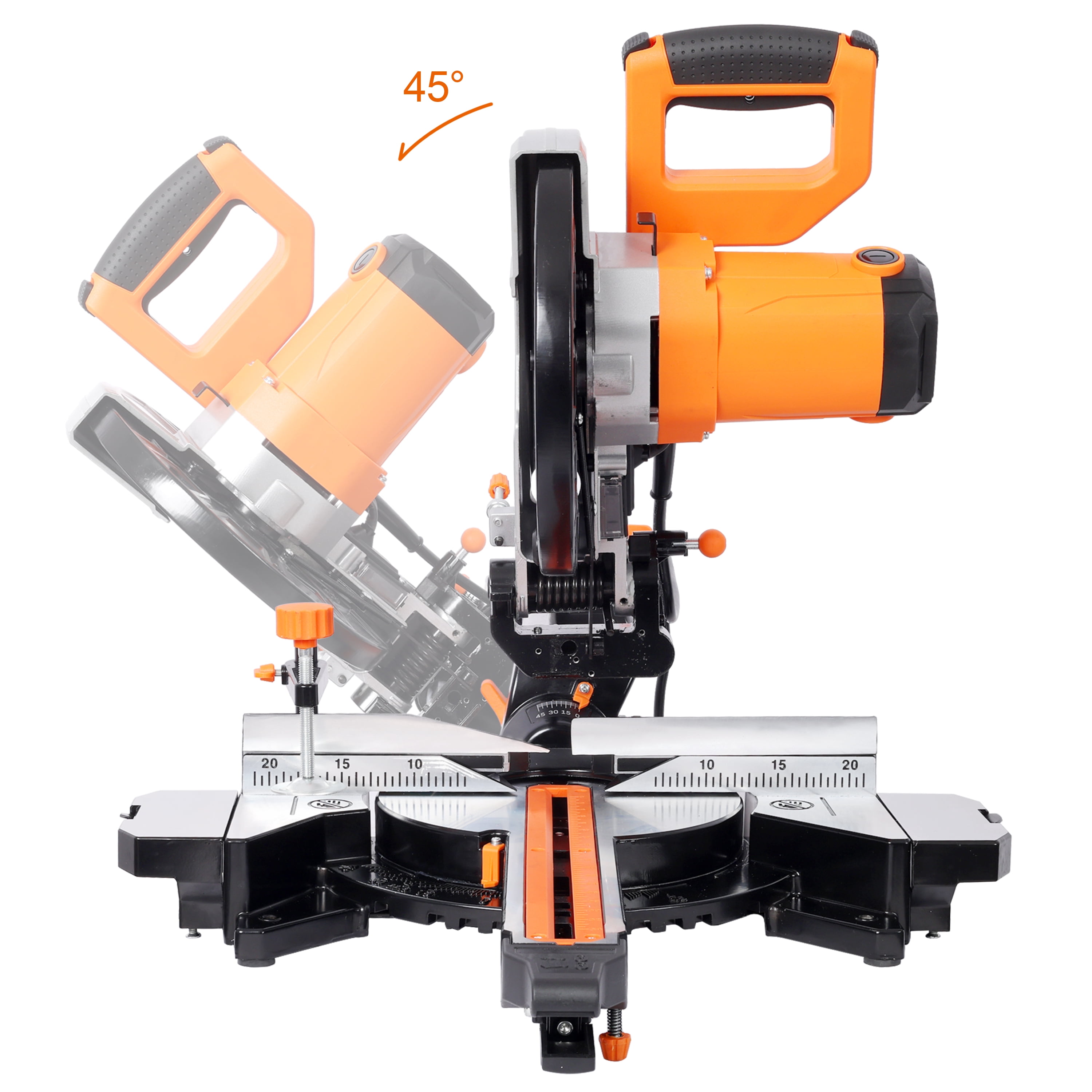 LuckyNote 10-Inch Single Bevel Double Speed Sliding Miter Saw, 48T Blade, 2-Speed 3200/5000 RPM, 3.5"x13" Cutting Capacity Black+Orange