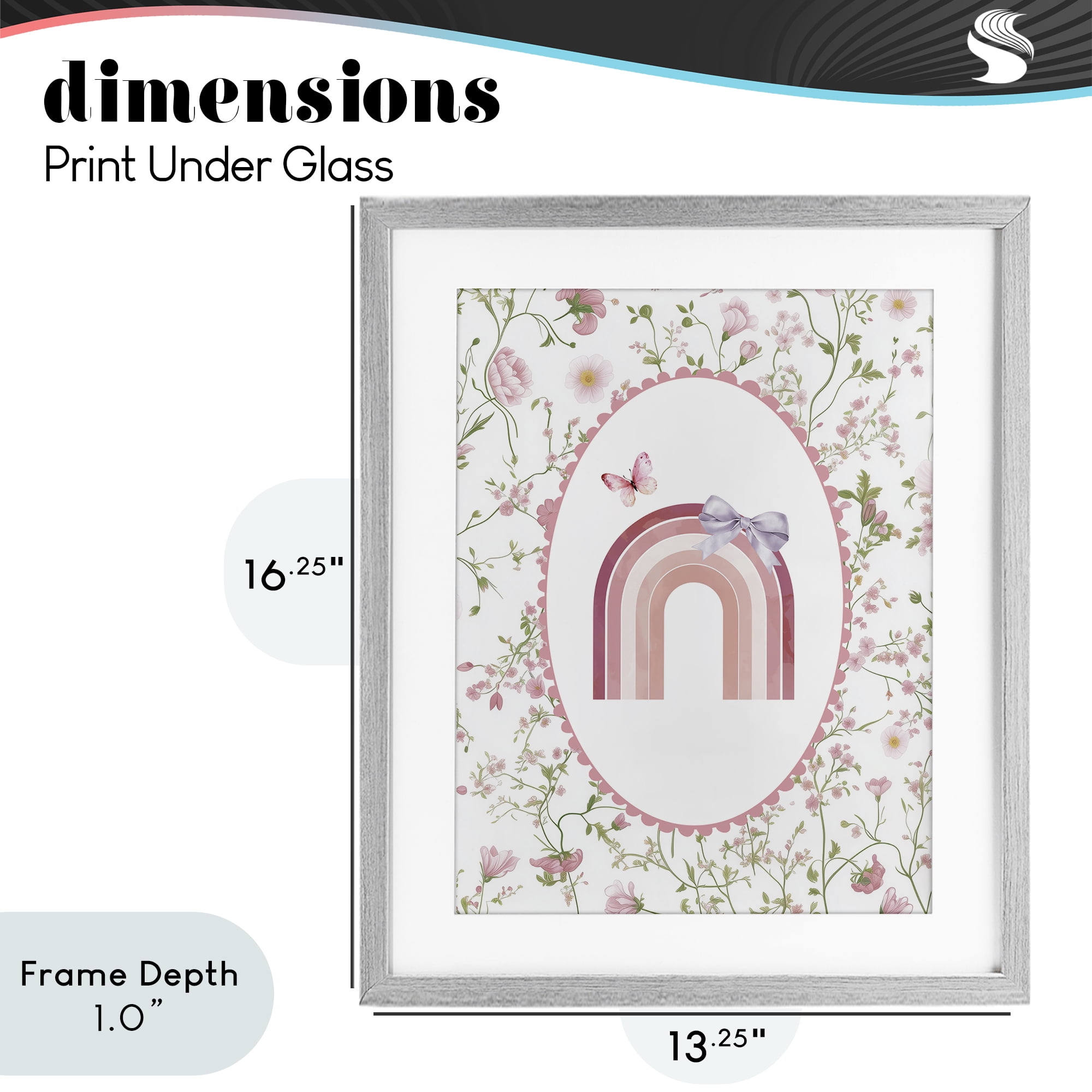 Stupell Industries Floral & Ribbon Rainbow Gray Framed Print Under Glass, design by Christine Simpson Art