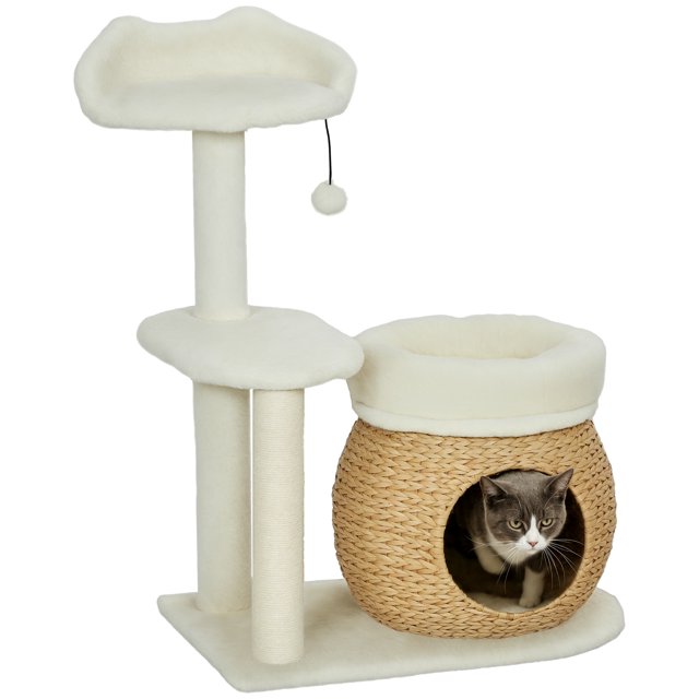 PawHut 31" Cat Tree Tower with Scratching Posts, Cat Condo, Beds, Toy Ball