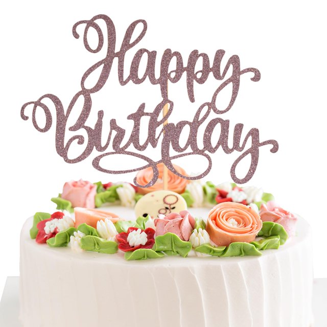 Decoración para tartas EIOAUY con purpurina de cumpleaños, 23 cm, color marrón
