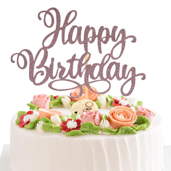 Decoración para tartas EIOAUY con purpurina de cumpleaños, 23 cm, color marrón