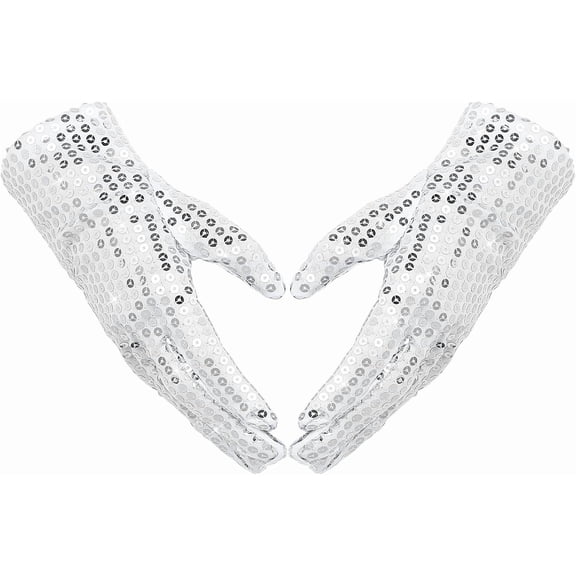 YooGuoGuo Sequin Gloves Silver Rhinestone Women Performance Dance Glitter Gloves MJ Costume Party Matching Gloves Fashionable Eye-Catching Party Show Halloween Christmas Glitter Gloves Women