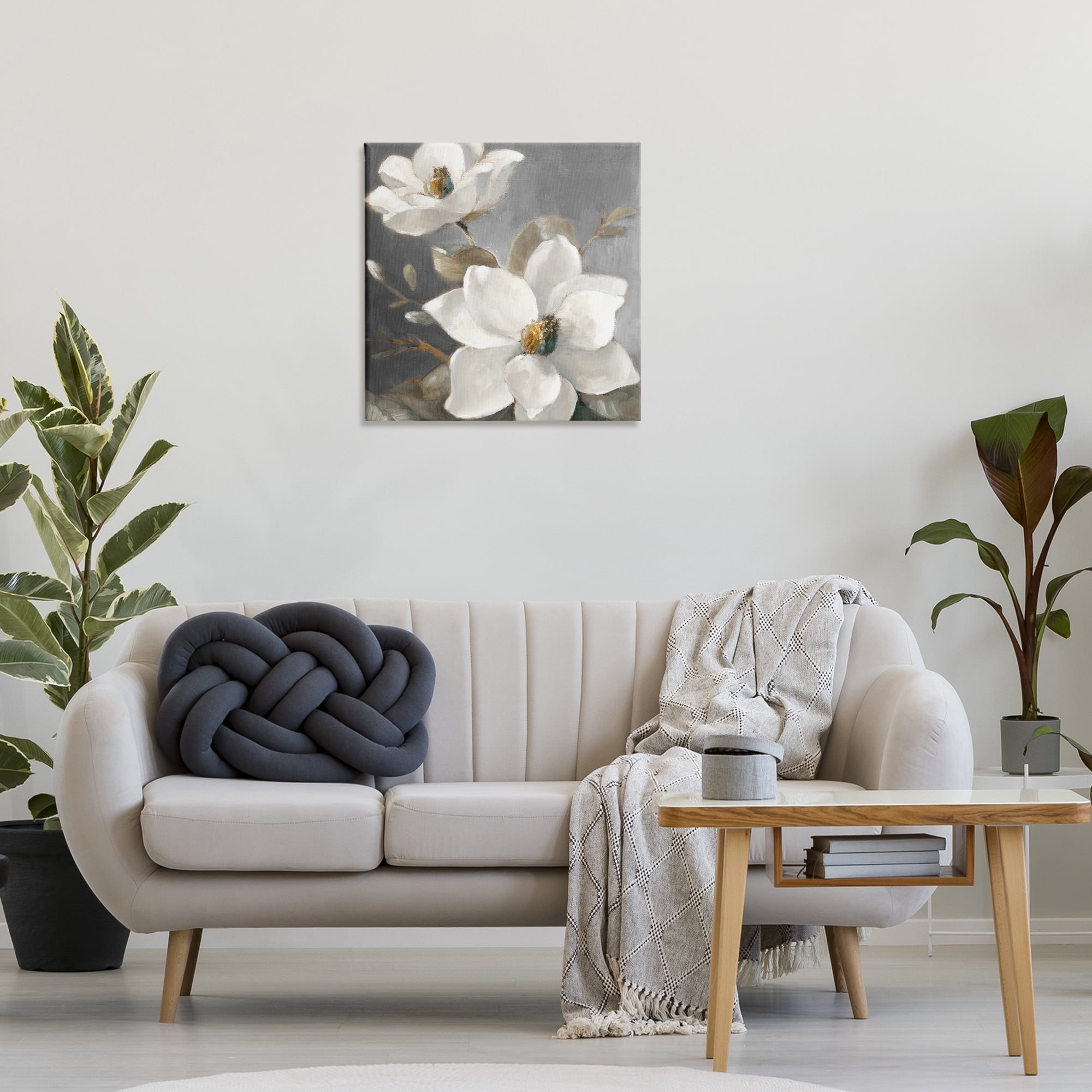 Stupell Industries Magnolias on Grey Botanical & Floral Painting Gallery Wrapped Canvas Art Print Wall Art, 24 x 24