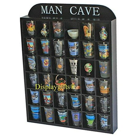 Shot Glass Display Case - Man Cave Shot Glass Display Case Shelf Wall Curio, No Door