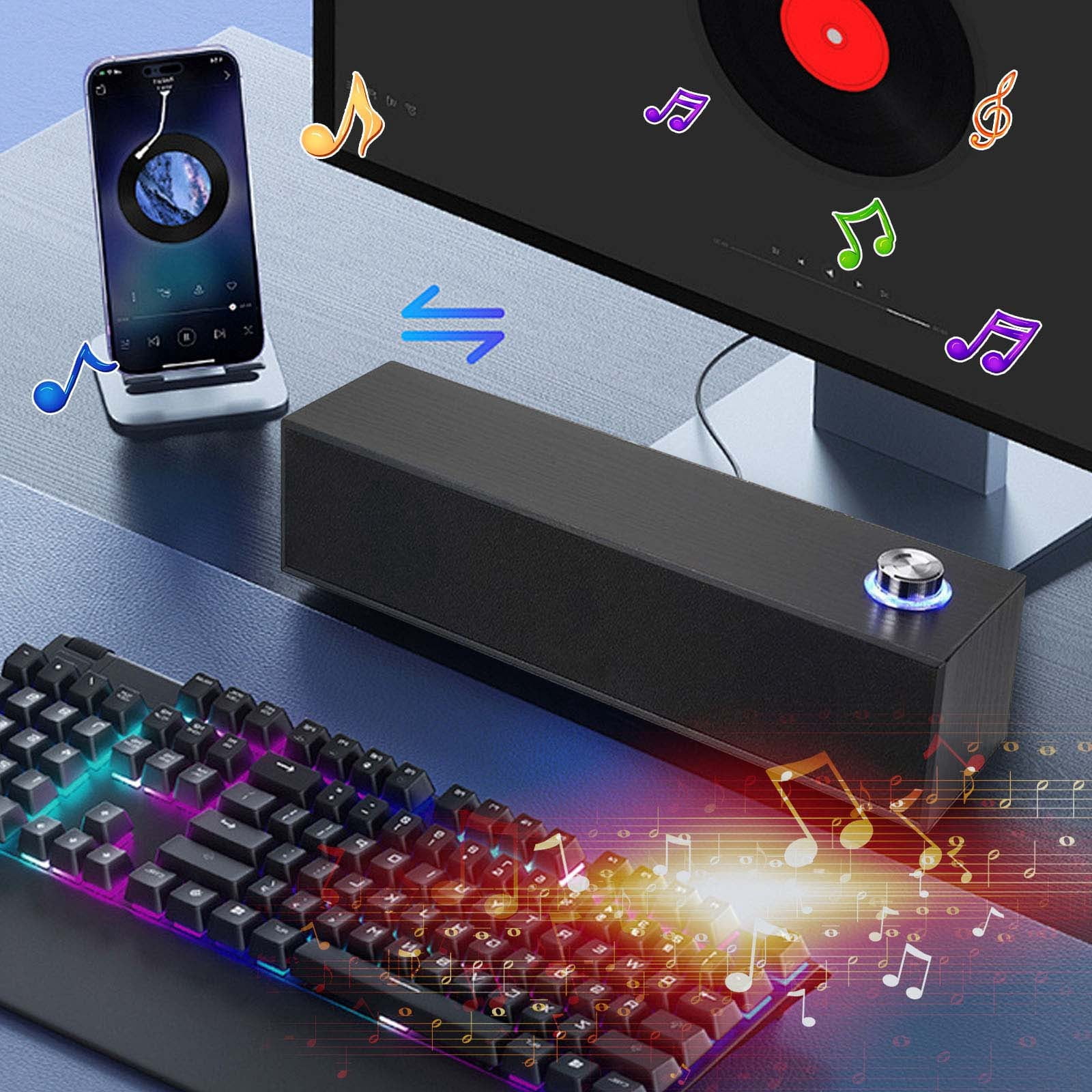 COM1950s Home Speakers Bluetooth Wireless Wired Bluetooth Speaker Multimedia Computer Desktop Long Strip Wooden Speaker Heavy