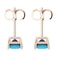 thumbnail image 4 of 1.0 Ct Princess Cut Studs Blue Turquoise 14K Rose Solid Solid Gold Everyday Dainty Earrings Push Back, 4 of 7
