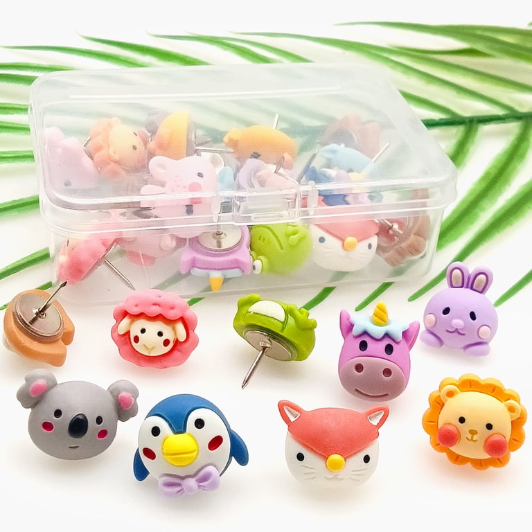 30 Pc Cute Animal Push Pins – Decorative Thumb Tacks For Bulletin Boards – Frog, Bear, Rabbit, Koala Designs – Fun Office, Home, School Decor