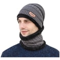 thumbnail image 3 of Men‘S Winter Hat Cap Collar Set Plus Velvet Thick Knit Hat And Muffler, 3 of 5