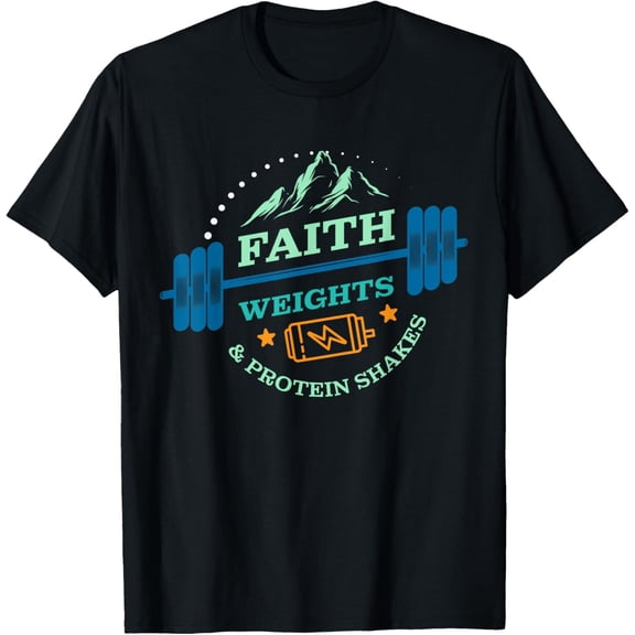 Christian Gym for Faith Weights and Protein Shakes Funny Creative Graphic T-Shirt