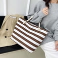 thumbnail image 5 of Hvmvliv Women Striped Canvas Beach Bag,Large Capacity Casual Tote Handbag and Shoulder Bag,Reusable Beach Purse for Beach,Travel,Shopping,Size 13.8X13in Brown, 5 of 9