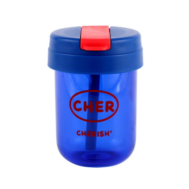 Inteprter Botella de agua con pajita, 300ML, a prueba de fugas, portátil, antiescaldado, tapa a prueba de polvo, para el hogar, para estudiantes, para Cocina y Comedor Azul Inteprter HA063130-05B