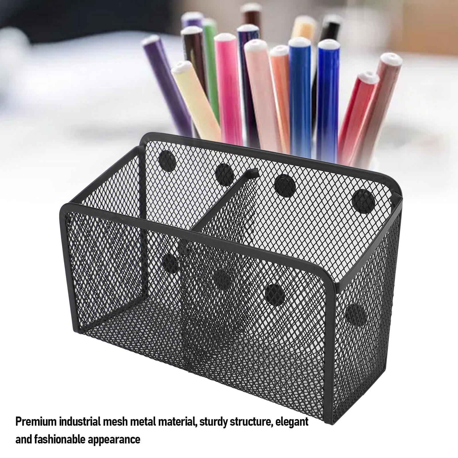 Suodoka Magnetic Metal Mesh Pencil Cup – Large Capacity Desk & Refrigerator Pen & Marker Organizer