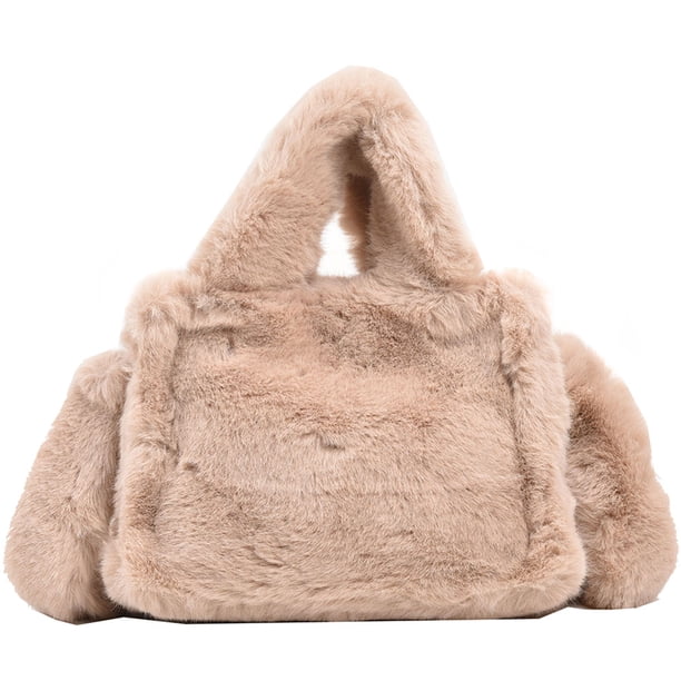 Bolso Tipo Cartera Esponjoso para Mujer Bolsos Peludos Informales Suaves Bolso para Citas para Mujer (caqui)