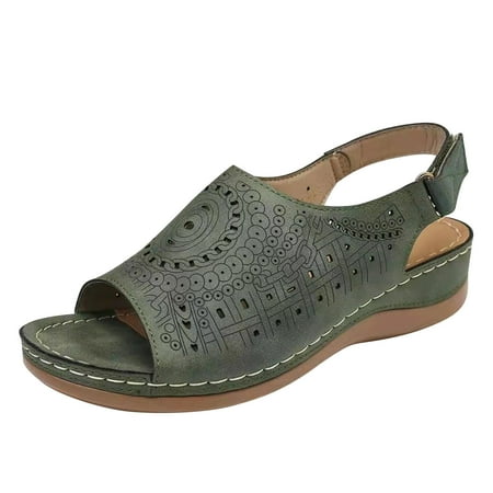 

Penkiiy Sandals for Women Dressy Summer 2024 Casual Open Toe Sandals Ankle Strap Open Toe Espadrilles Wedge Sandals 41 Green