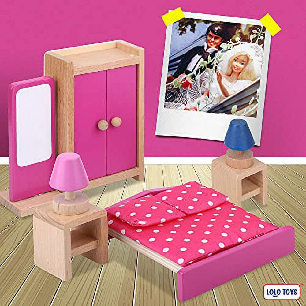 Doll House Play Set with Master Bedroom Dining Room Living Room Bath Room  Infant Room 34 Pieces Mamma mia (Color May Vary) - Grovuj
