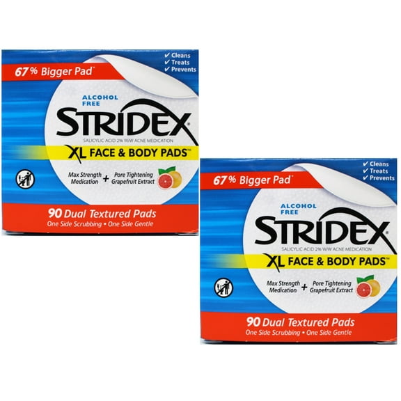 2 Pack - Stridex XL Acne Pads for Face and Body with Salicylic Acid, Alcohol Free, 90 Ct