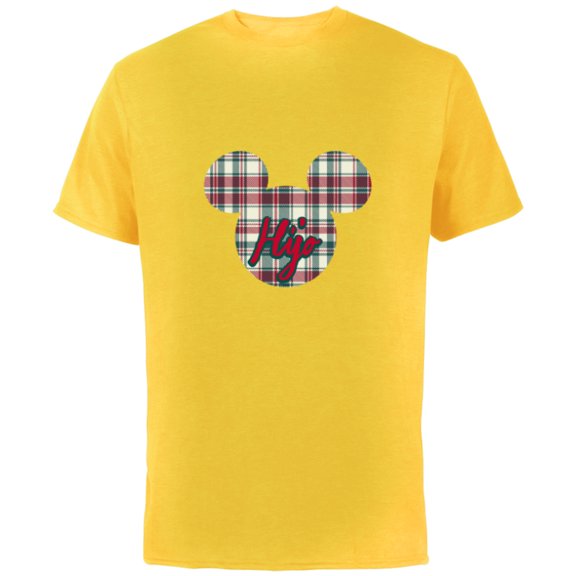 Disney Mickey Mouse Christmas Holiday Plaid for Hijo - Short Sleeve Cotton T-Shirt for Adults - Customized-Yellow